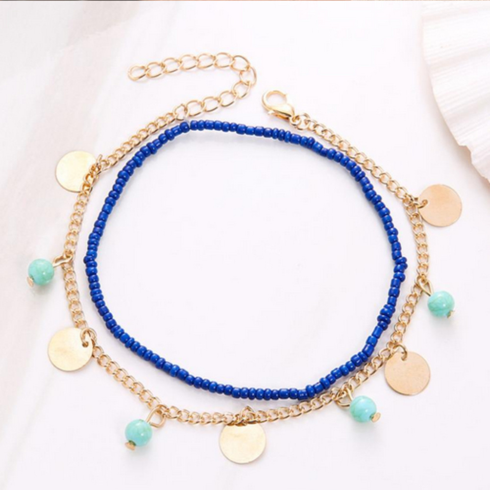 2/$25🍒 NATURAL Stone and Sequin Anklet Set - Picture 3 of 5